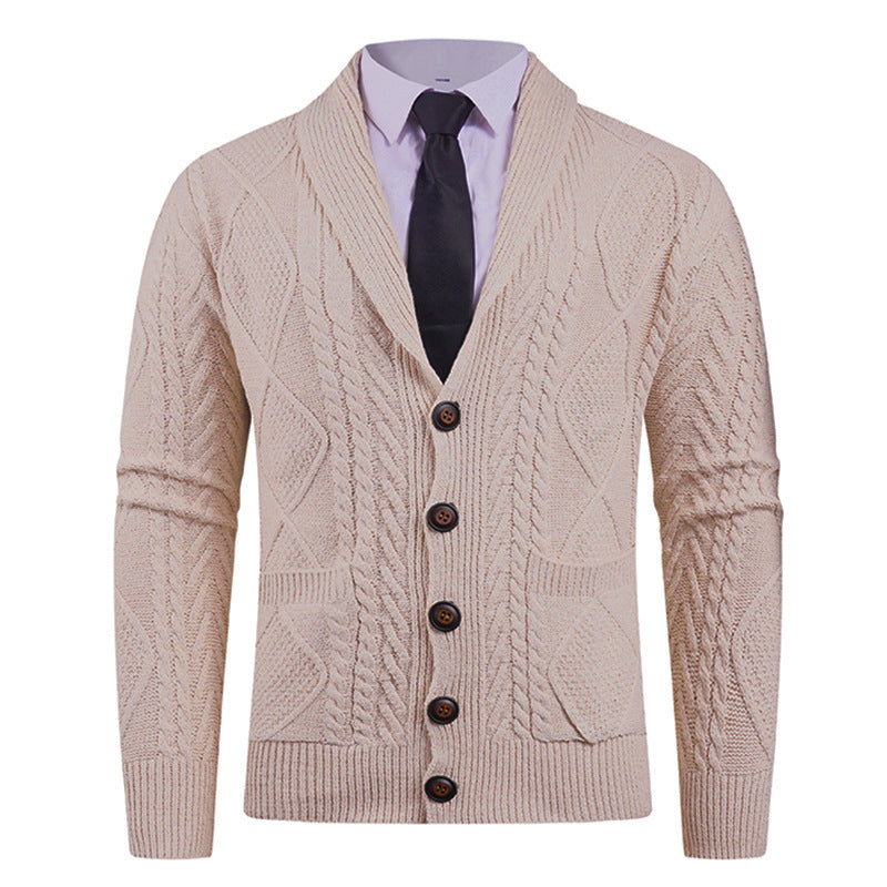 Herren nan Strickcardigan mit Schalkragen, Zopfmuster, aufgesetzten Taschen und Knopfleiste Echo Archiv