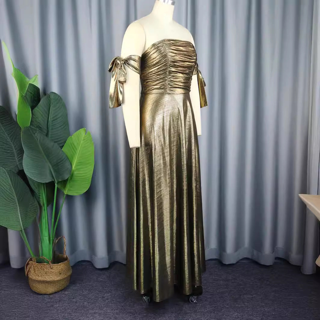 Damen Elegantes Maxikleid mit gerafftem Oberteil und schimmernden Ärmeln Echo Archiv