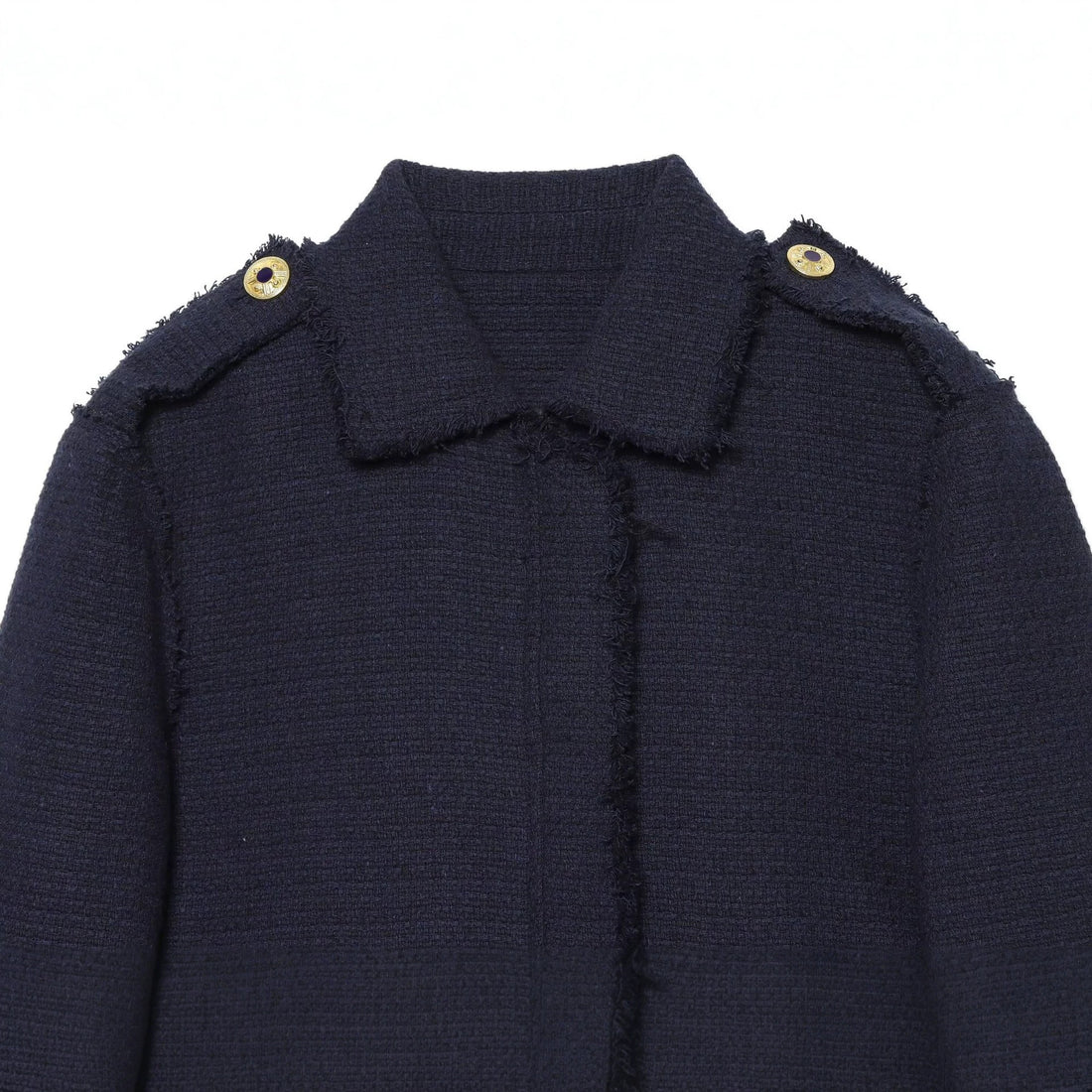 Damen Bouclé‑Tweed Kurzjacke mit Fransenbesatz, Schulterpatten und aufgesetzten Taschen Echo Archiv