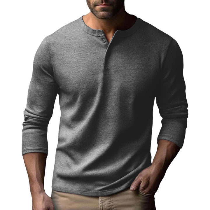 Herren Langarm-Henley-Shirt aus atmungsaktivem Baumwollmix – Arvello