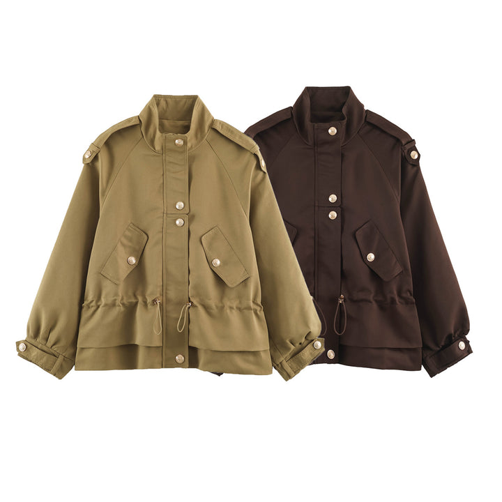 Damen 10+ kurze Utility-Jacke mit Taillenraffung, Stehkragen und Schulterklappen Echo Archiv