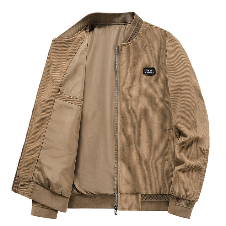 Herren Cordblouson im Bomberstil mit Ellbogenpatches, gefüttertem Innenlayer und Badge-Detail – Brevano