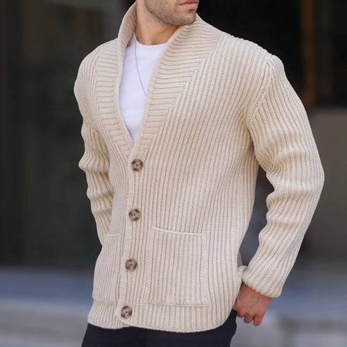 Herren Grob gestrickte Cardigan mit breitem Rippenmuster und praktischen Taschen Echoarchiv