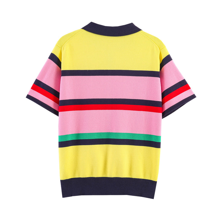 Damen Kurzarm Polo-Shirt mit buntem Streifenmuster Echo Archiv