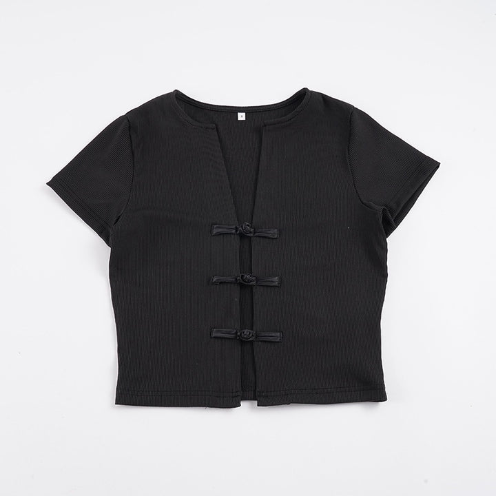 Damen Kurzarm Oberteil mit edlen Knopfdetails Echo Archiv