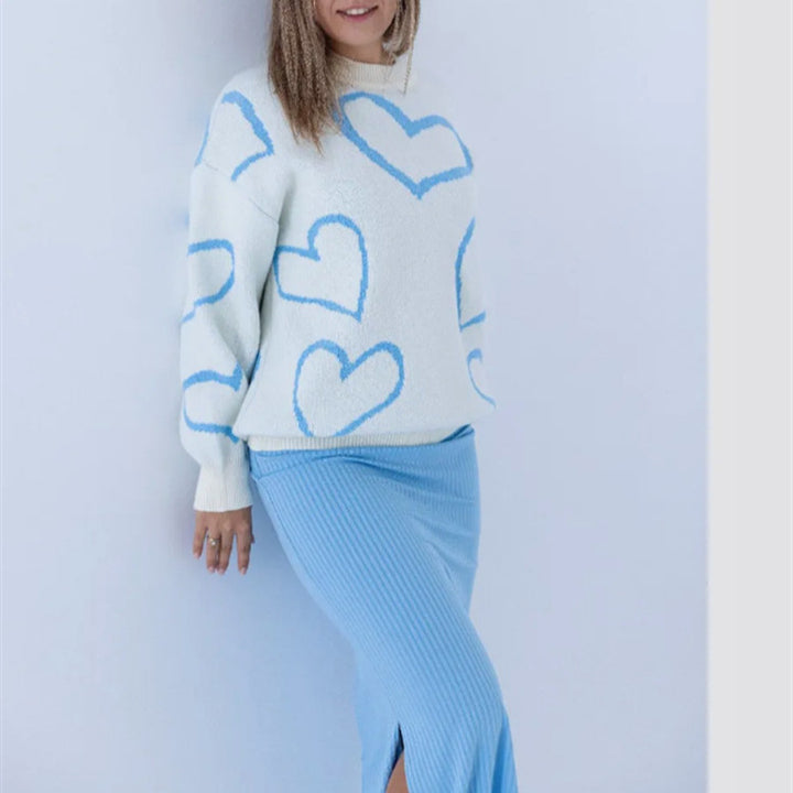 Damen Kuscheliger Jacquard-Pullover mit Herzmotiv und lockerer Oversize-Passform – Mavelle