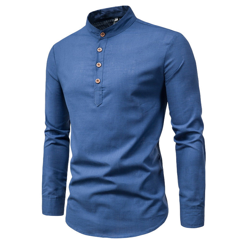Herren Langarmhemd mit Henley-Ausschnitt und dekorativer Knopfleiste Echoarchiv