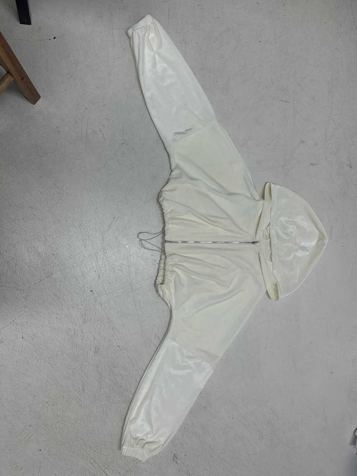 Damen nan kurze Kapuzenjacke mit Taillen-Tunnelzug, glänzender Satinoptik, Frontreißverschluss und elastischen Bündchen Echo Archiv