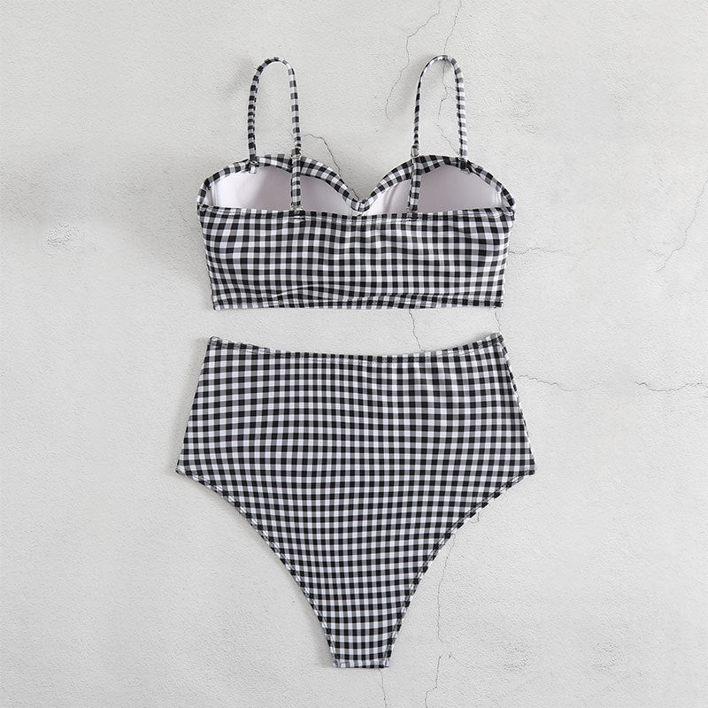 Damen Hochgeschnittener Karo-Bikini mit gepolstertem Oberteil Echo Archiv