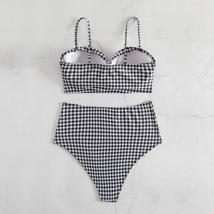 Damen Hochgeschnittener Karo-Bikini mit gepolstertem Oberteil Echo Archiv