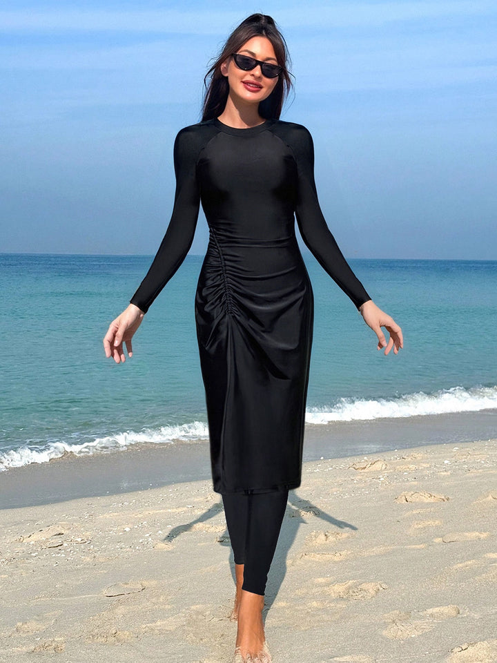 Damen Eleganter Langarm-Badeanzug mit figurbetonendem Design Echo Archiv