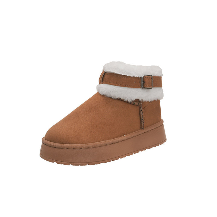 Damen Gefütterte Kurz-Stiefeletten mit Teddyfell-Futter, verstellbarem Schnallenriemen und profilierter Gummisohle – Varelle