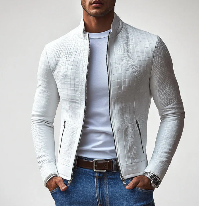 Herren elegante Kunstlederjacke mit kroko-ähnlicher Textur Echoarchiv