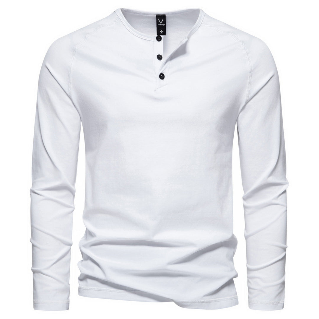 Herren nan langärmeliges Henley-Shirt aus Baumwollmischung mit Knopfleiste und schmaler Schnitt Echo Archiv