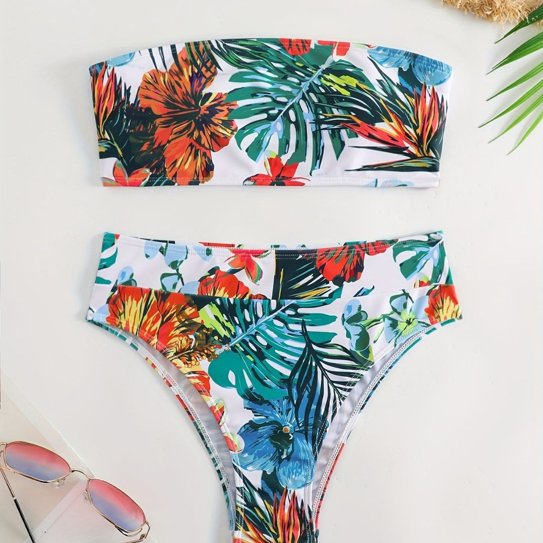 Damen Bandeau-Bikini-Set mit tropischem Blumendesign Echo Archiv