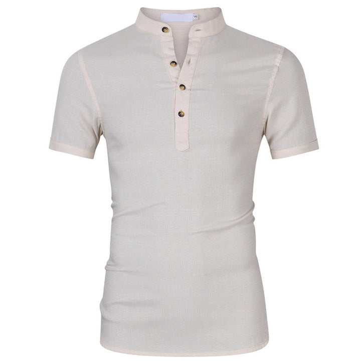 Herren Kurzarm Henley-Shirt mit edlem Knopfdesign und modernem Stehkragen Echoarchiv