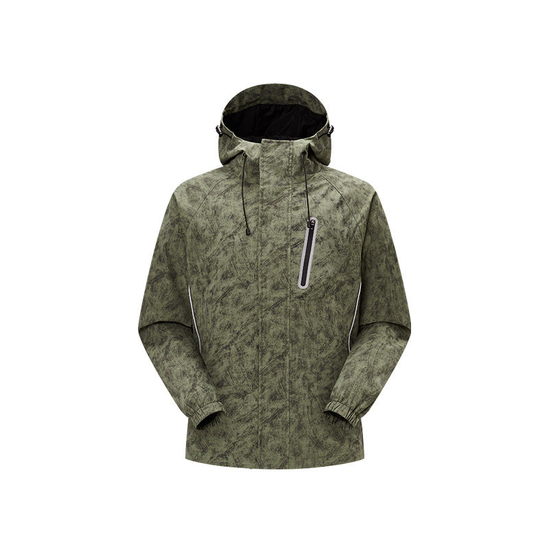 Herren technische Regenjacke mit Kapuze, wasserdichtem Material und Brust-Reißverschluss Echo Archiv