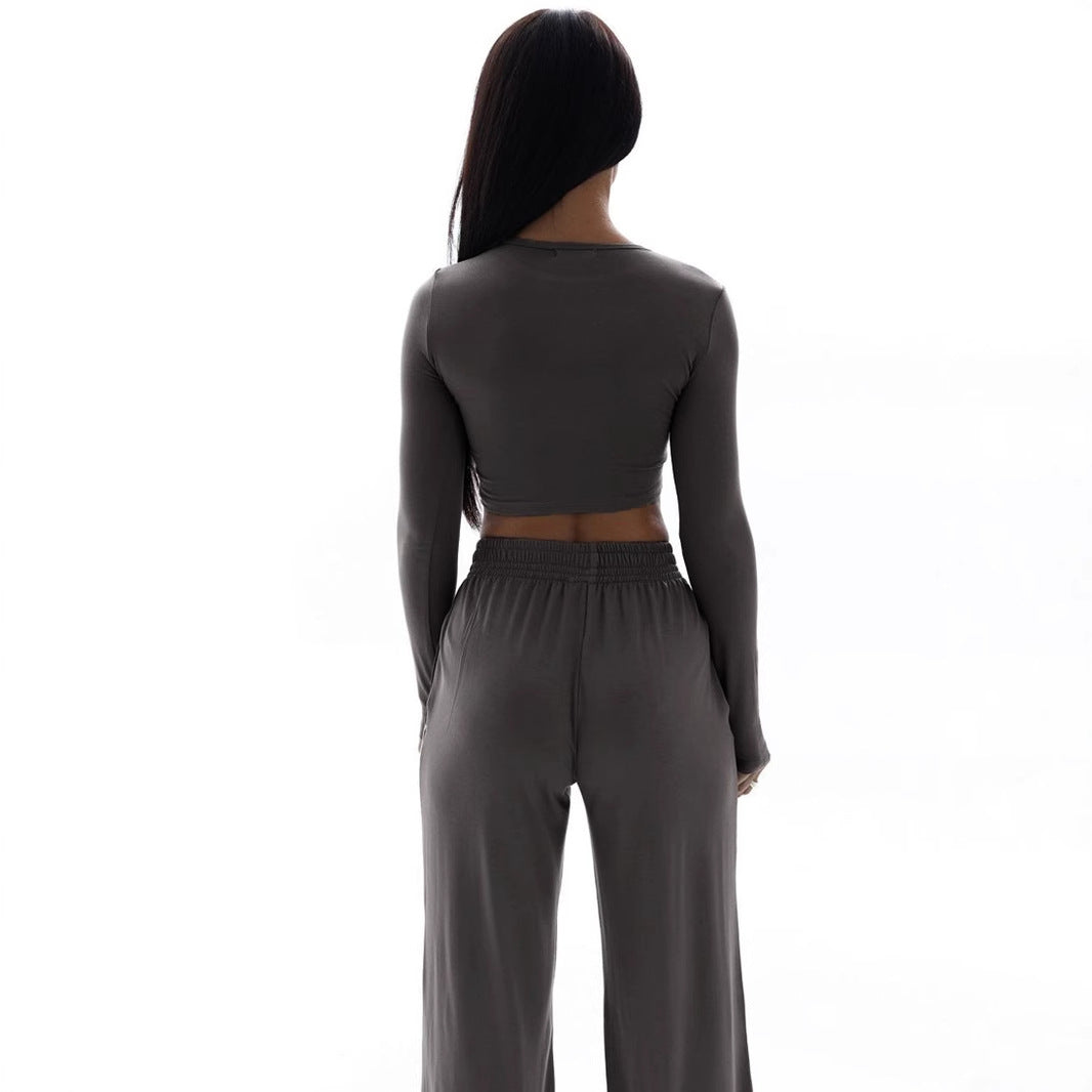 Damen Elegantes Zweiteiliges Set mit cropped Oberteil und weiten Hosen Echo Archiv