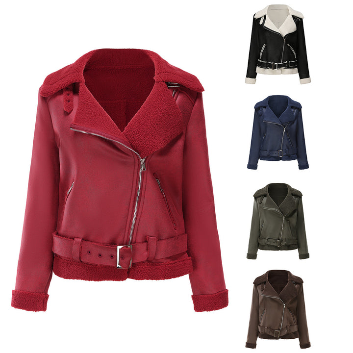 Damen nan taillierte Lammfellimitat-Fliegerjacke mit Gürtel und Teddyfutter Echo Archiv