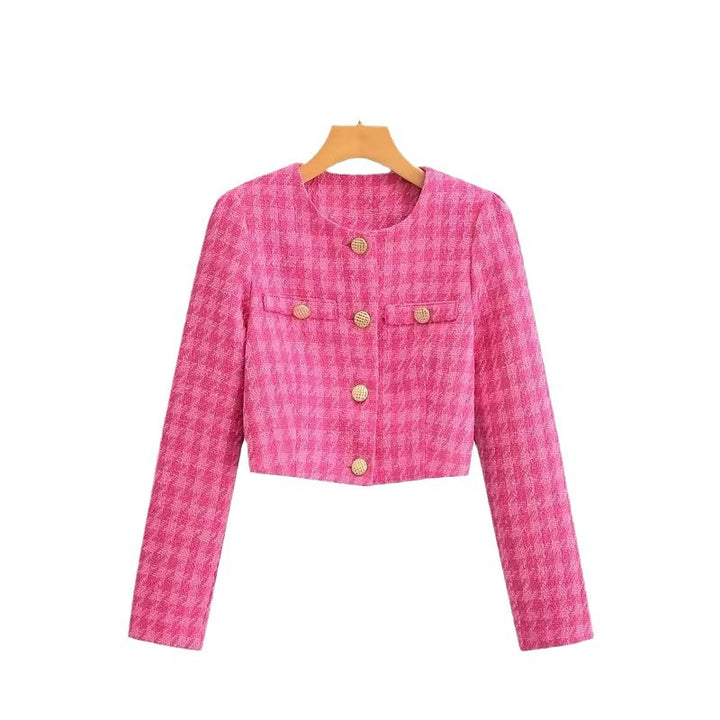 Damen Kurzblazer aus Bouclé-Tweed mit kastiger Cropped‑Silhouette und kragenlosem Design Echo Archiv