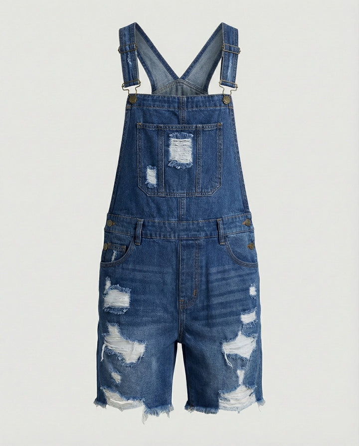 Herren Destroyed Denim Latzshorts