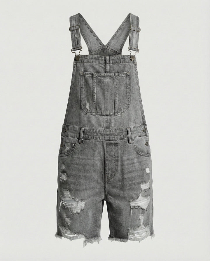 Herren Destroyed Denim Latzshorts