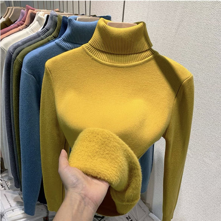 Damen Feinstrick-Rollkragenpullover mit wärmendem Innenfutter und schmaler Silhouette – Mavelle