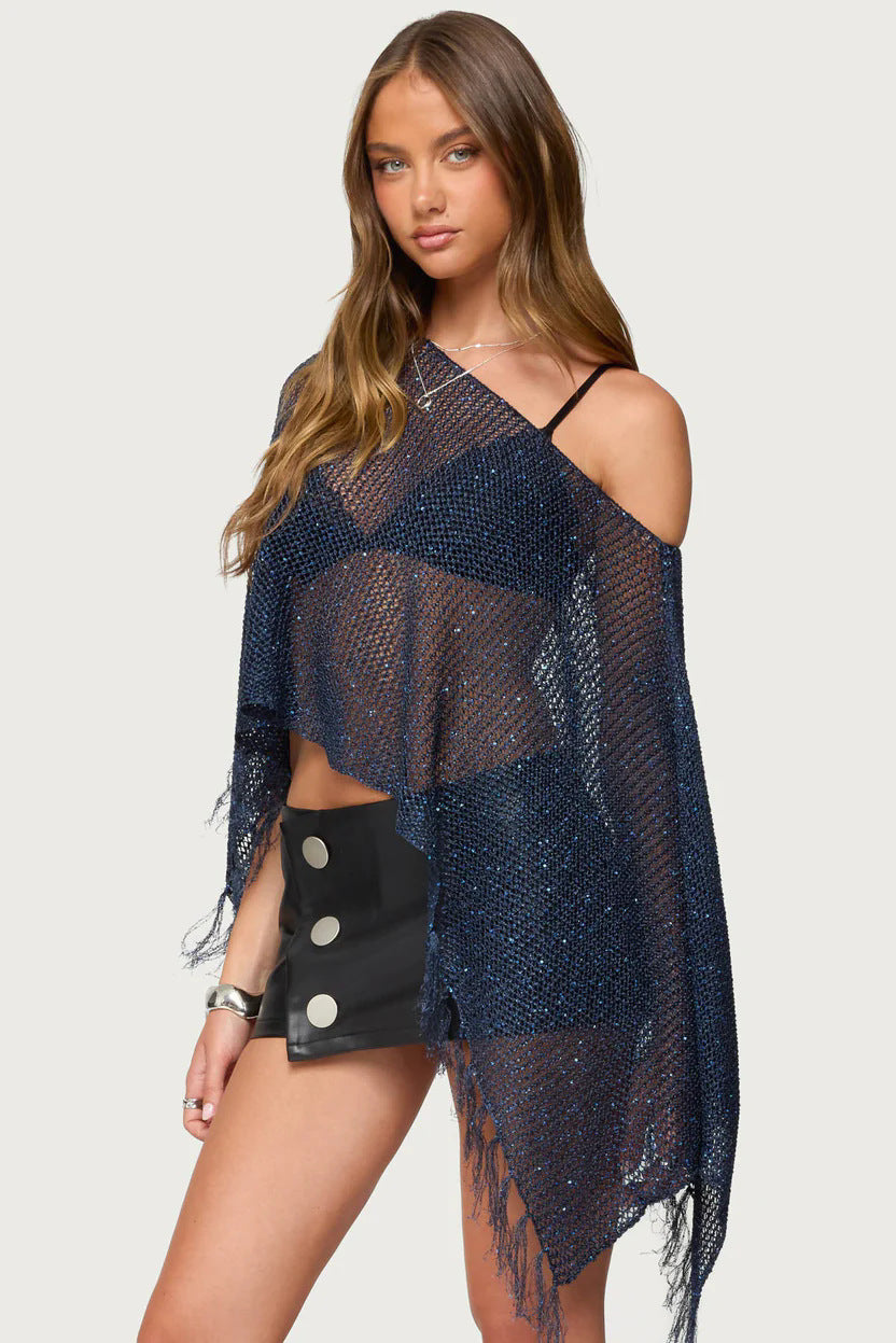 Damen Netzponcho mit funkelnden Akzenten Echo Archiv