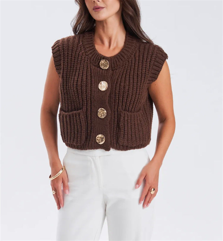 Damen Grobgestrickter Oversize Cardigan mit Zierknöpfen – Veloura