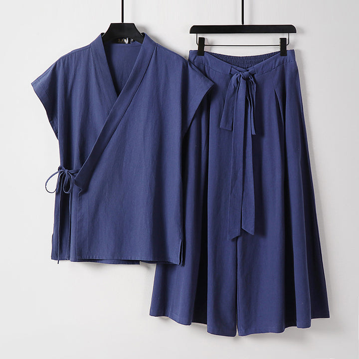 Damen Kimono-Loungewear-Set mit Wickeloberteil und weiter Palazzo-Hose Echoarchiv