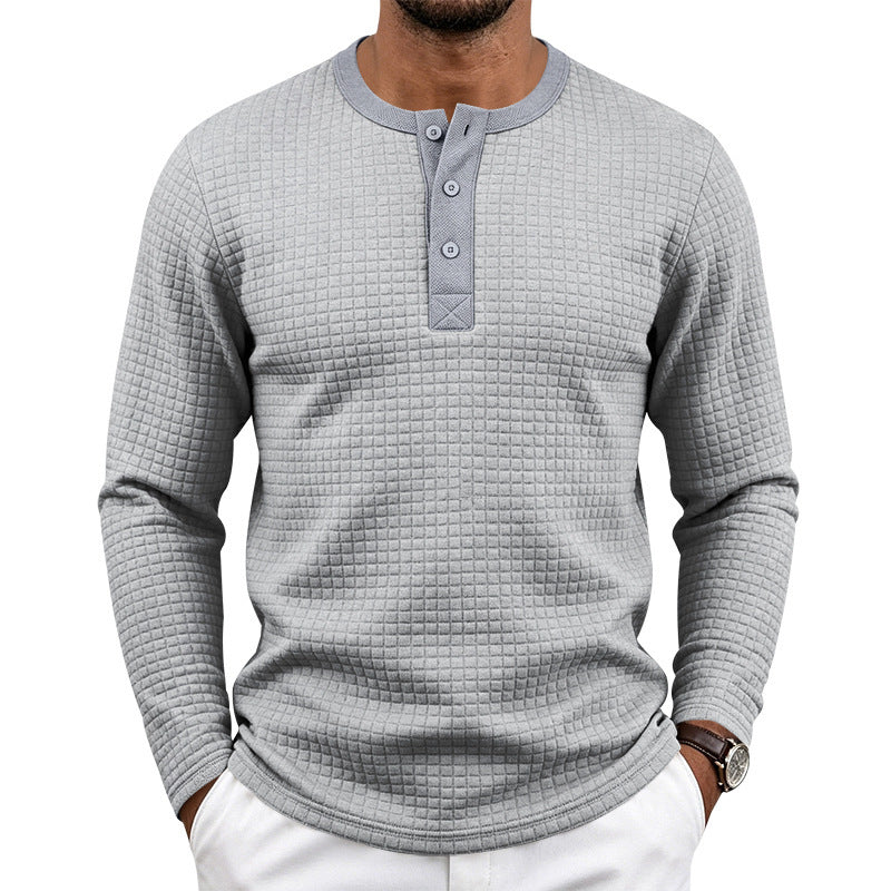 Herren Texturiertes Thermo-Henley-Langarmshirt mit Waffelstruktur und abgerundetem Saum Echoarchiv