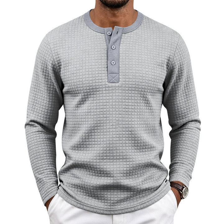 Herren Texturiertes Thermo-Henley-Langarmshirt mit Waffelstruktur und abgerundetem Saum Echoarchiv