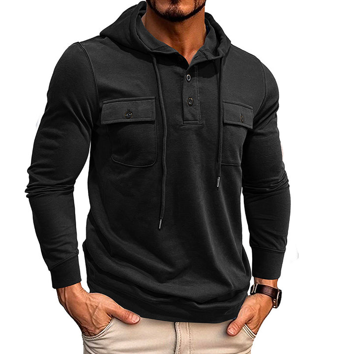 Herren Kapuzenshirt mit praktischen Brusttaschen und modischem Henley-Ausschnitt Echoarchiv