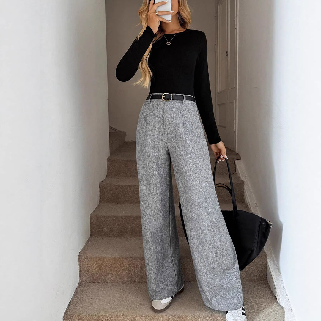 Damen Elegante Palazzo-Hose mit hohem Bund und feiner Leinenstruktur – Avérine