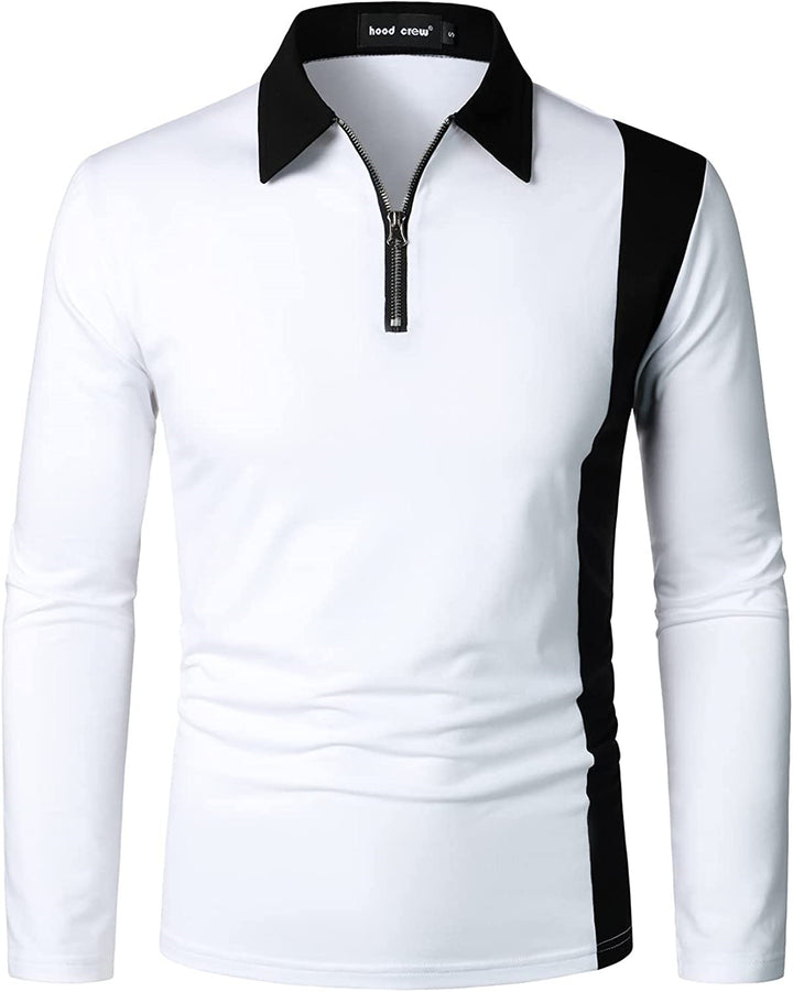Herren Langarm Poloshirt mit modernem Reißverschluss und kontrastierenden Einsätzen Echoarchiv