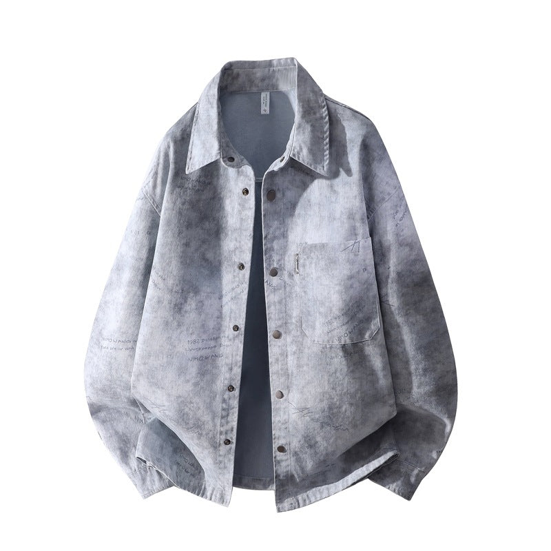 Herren Oversize-Hemdjacke mit Vintage-Waschung und Druckknopffront Echoarchiv