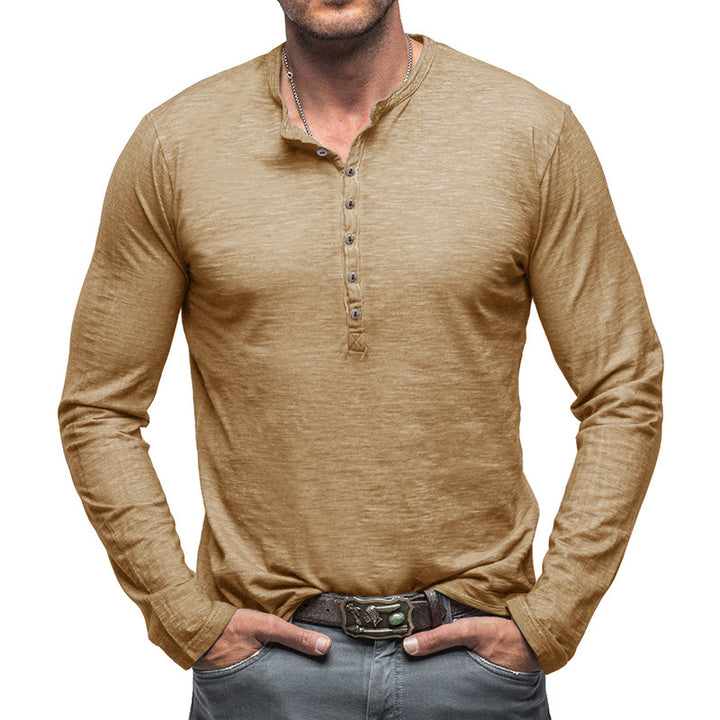 Herren Hemd im Henley-Stil mit modischen Knöpfen Echoarchiv