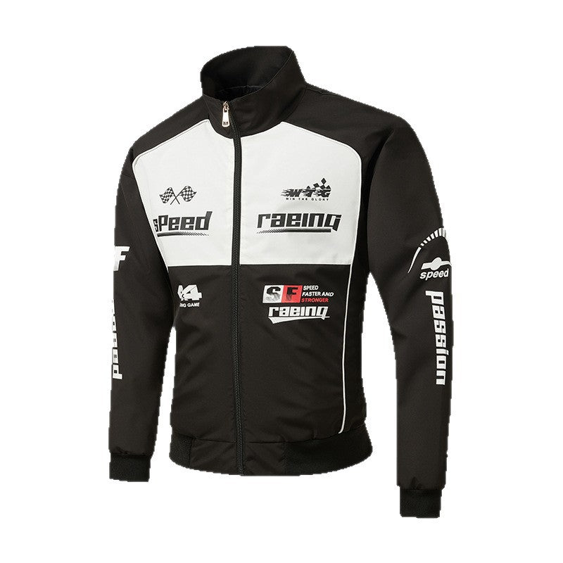 Herren Trackjacke im Motorsport-Look mit Logoprints und Stehkragen Echo Archiv