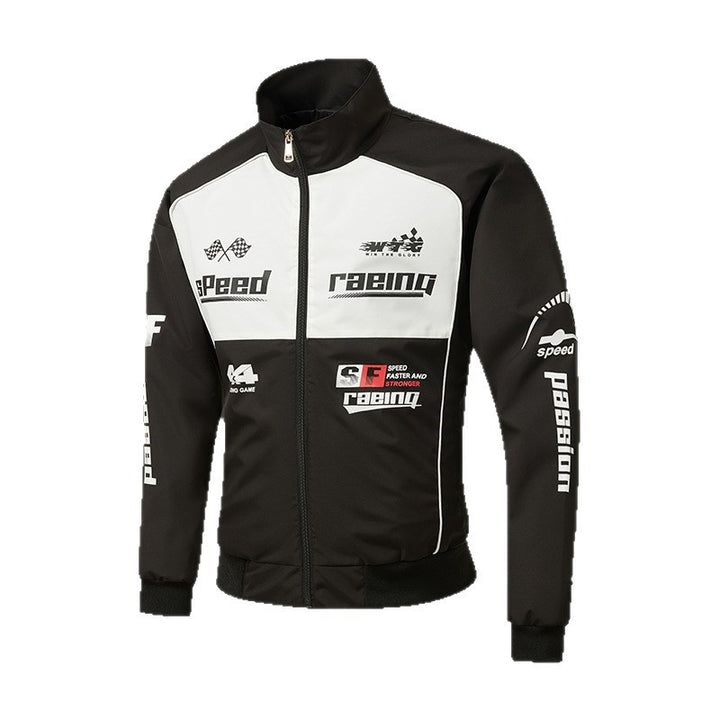 Herren Trackjacke im Motorsport-Look mit Logoprints und Stehkragen Echo Archiv