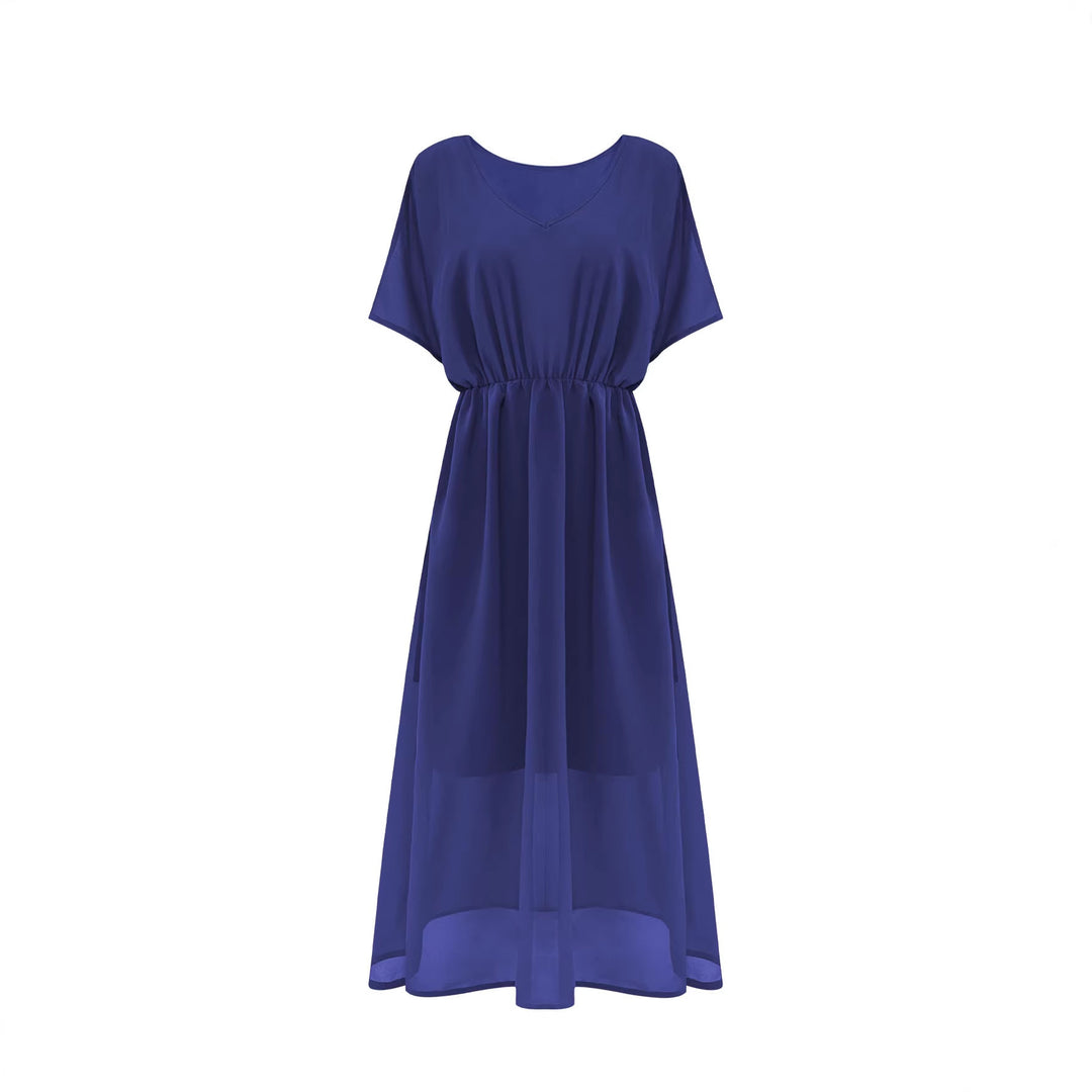 Damen Fließendes Maxikleid mit V-Ausschnitt, elastischem Taillenband und hohem Beinschlitz Echoarchiv