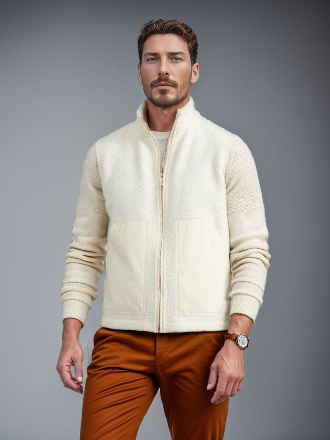 Herren modische Fleecejacke mit strukturiertem Kragen und praktischen Taschen Echoarchiv