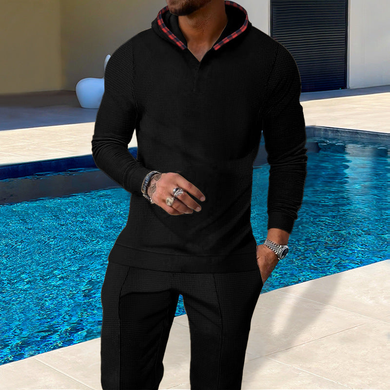 Herren Sportlicher Hoodie mit Karodetails und passtgenauen Jogginghose Echoarchiv