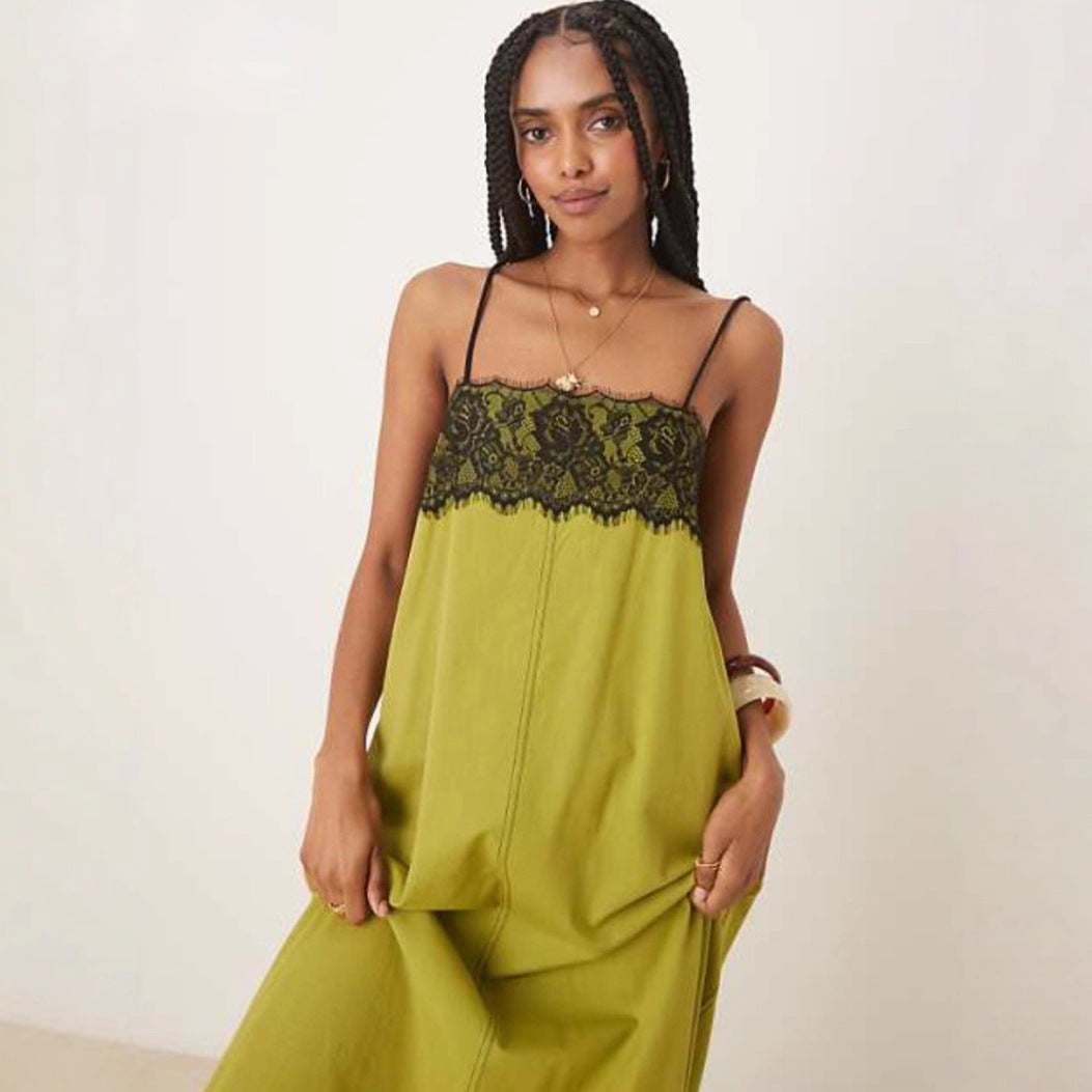Damen nan nachtwäscheinspiriertes Maxikleid mit Spitzenbustier und schmalen Spaghettiträgern Echo Archiv