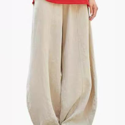 Damen weite Leinenhose mit elastischem Bund und praktischen Taschen Echoarchiv