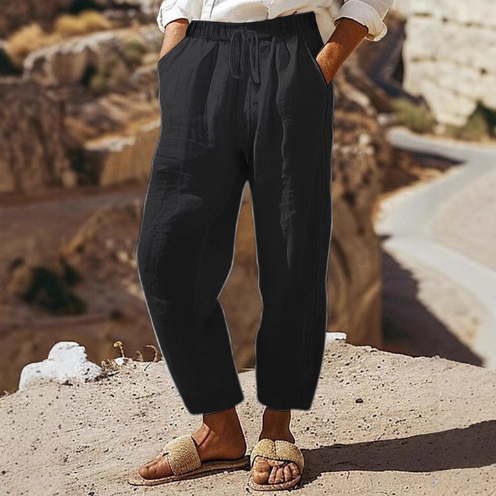 Damen Casual-Chino Leinenoptik Culotte mit elastischem Tunnelzugbund und Eingrifftaschen – Avélisse