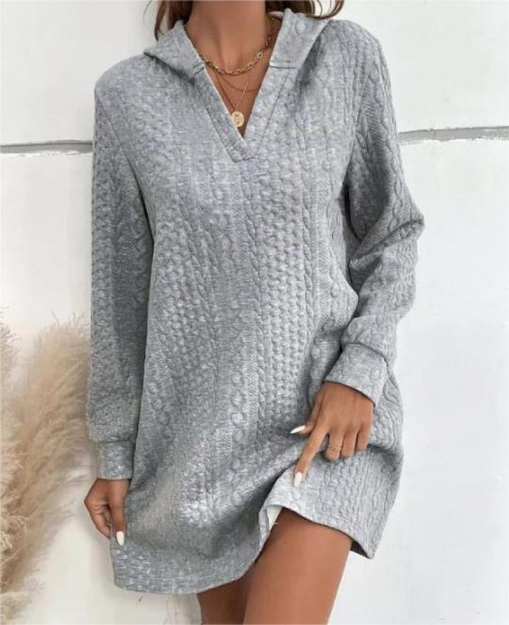 Damen Lässiges Strukturiertes Kapuzen‑Strickkleid im Tunika‑Schnitt Echoarchiv
