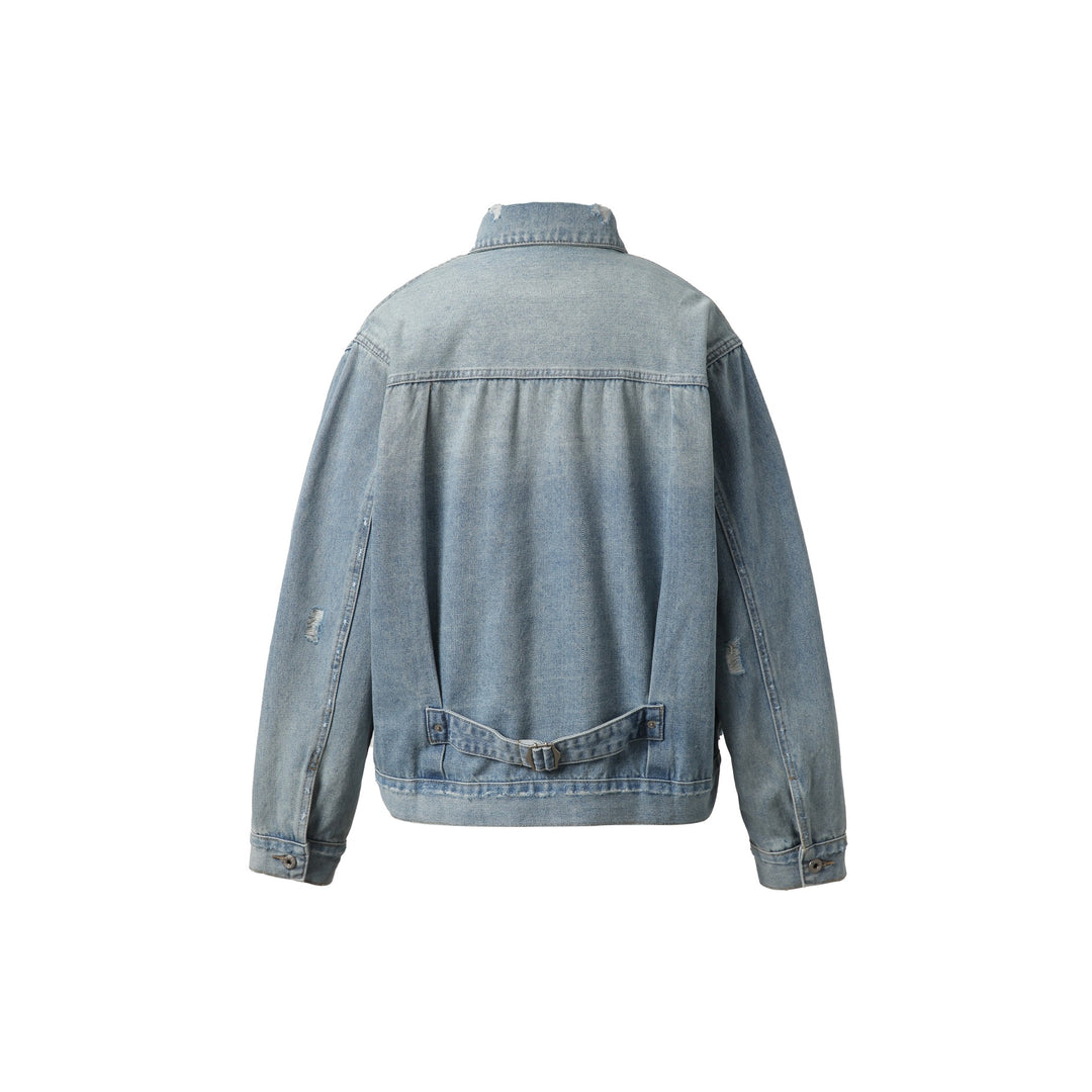 Unisex Oversized Jeansblouson mit Used‑Look, kastigem Schnitt und Brustklappen Echoarchiv