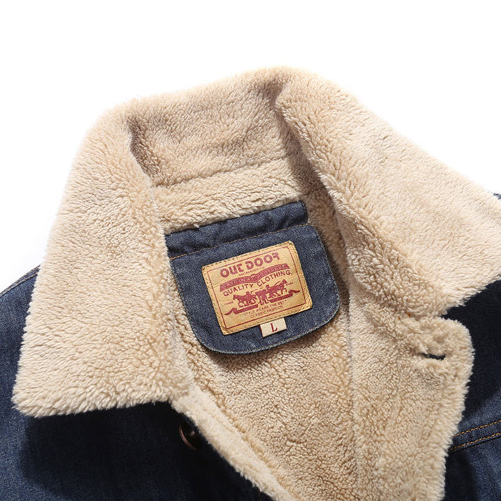 Herren Denim-Workerjacke mit wärmender Teddyfleece-Innenlage und Sherpa-Kragen – Denvaro