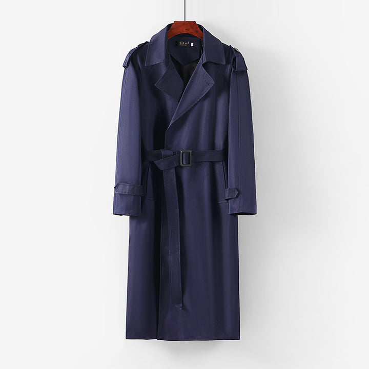 Unisex Langer minimalistischer Trenchcoat mit Gürtel und Schulterklappen Echoarchiv