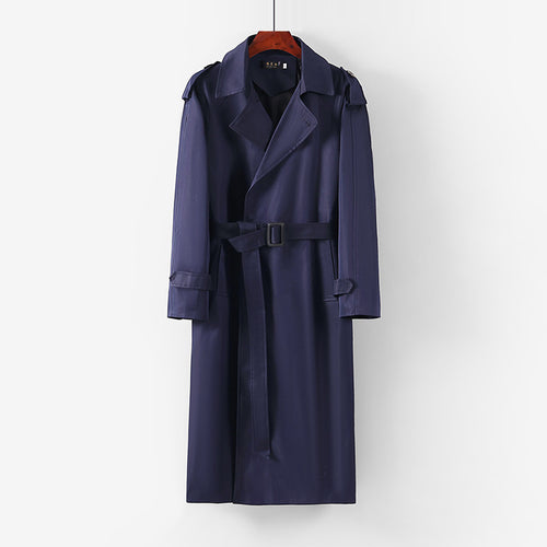 Unisex Langer minimalistischer Trenchcoat mit Gürtel und Schulterklappen Echoarchiv